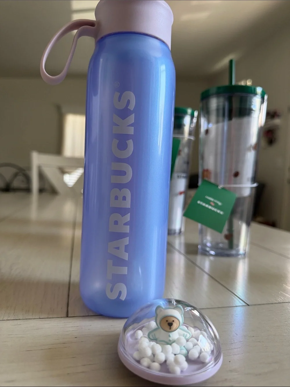 Starbucks 24oz Bear Dome Shimmer Water Bottle Blue Purple NWOT